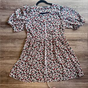 Floral Dress - Red, green, White, Black